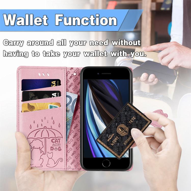 For iPhone 17e / 16e Cat and Dog Embossed Leather Phone Case