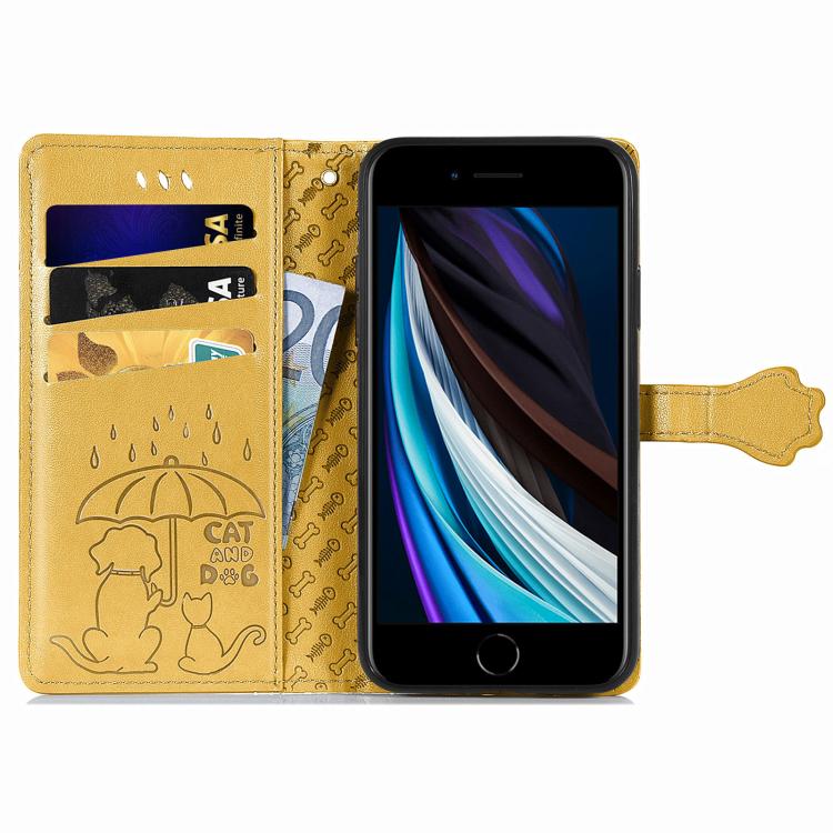 For iPhone 17e / 16e Cat and Dog Embossed Leather Phone Case