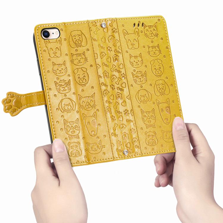 For iPhone 17e / 16e Cat and Dog Embossed Leather Phone Case