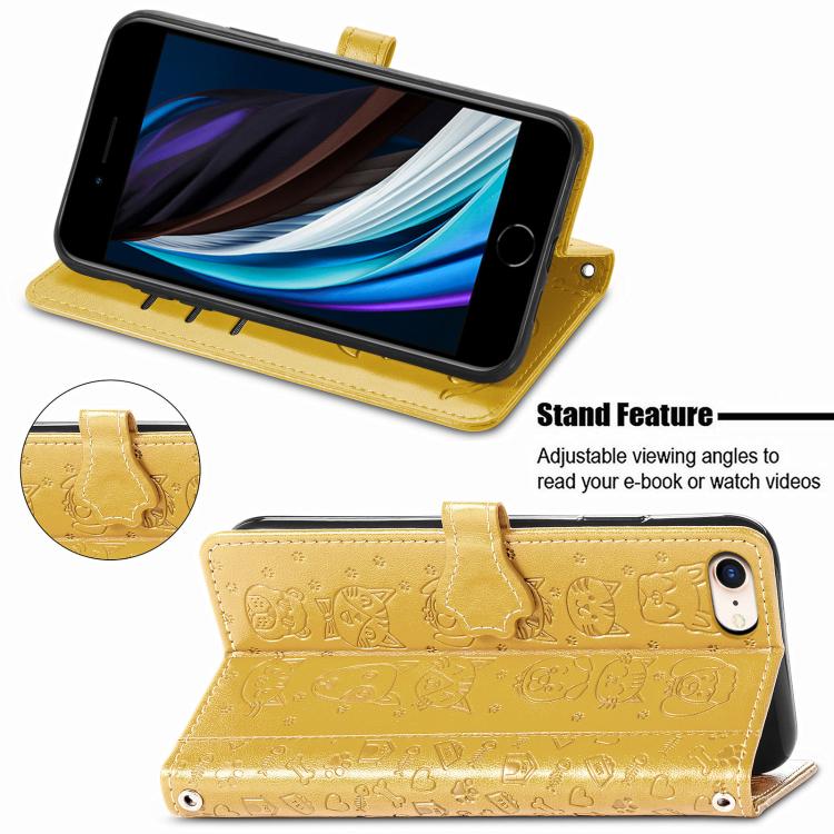 For iPhone 17e / 16e Cat and Dog Embossed Leather Phone Case