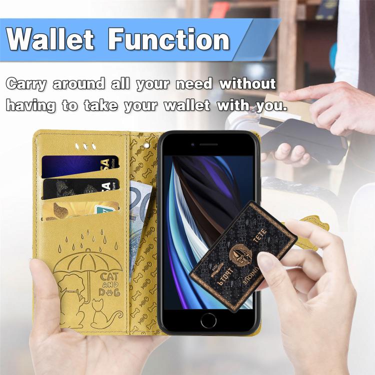 For iPhone 17e / 16e Cat and Dog Embossed Leather Phone Case