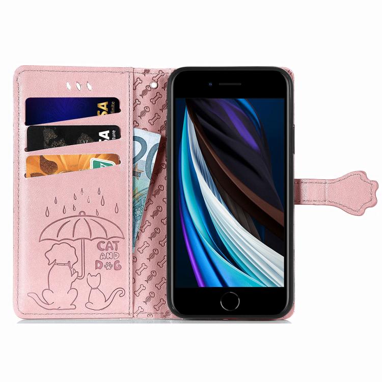 For iPhone 17e / 16e Cat and Dog Embossed Leather Phone Case
