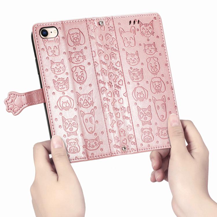 For iPhone 17e / 16e Cat and Dog Embossed Leather Phone Case