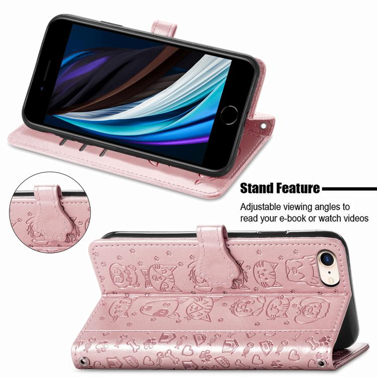 For iPhone 17e / 16e Cat and Dog Embossed Leather Phone Case