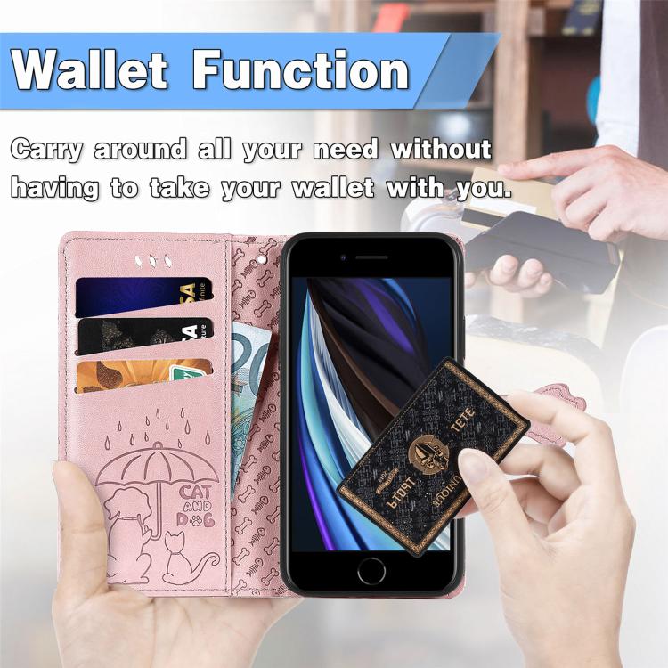 For iPhone 17e / 16e Cat and Dog Embossed Leather Phone Case