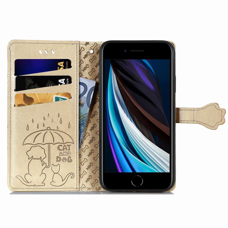 For iPhone 17e / 16e Cat and Dog Embossed Leather Phone Case