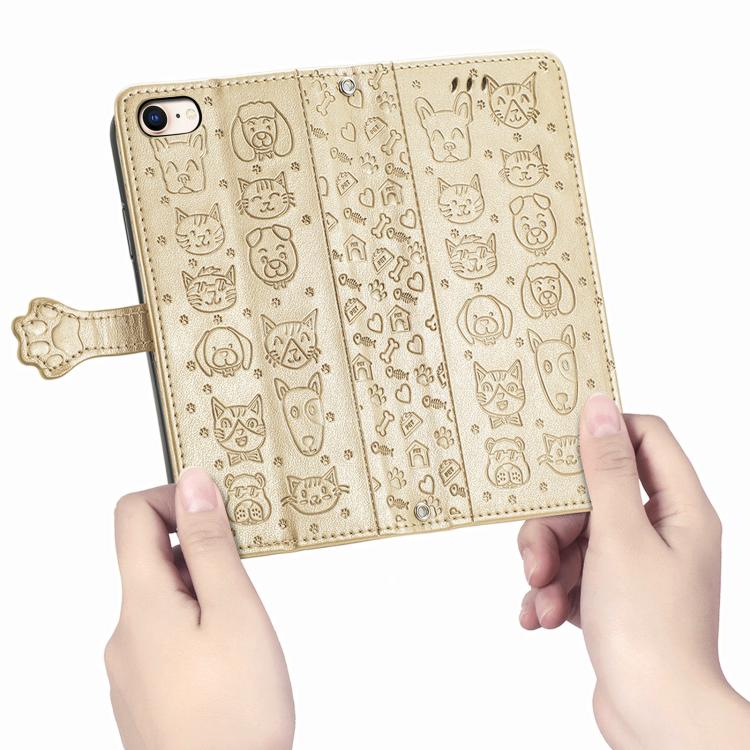 For iPhone 17e / 16e Cat and Dog Embossed Leather Phone Case