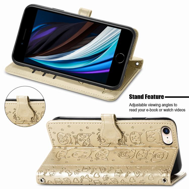 For iPhone 17e / 16e Cat and Dog Embossed Leather Phone Case