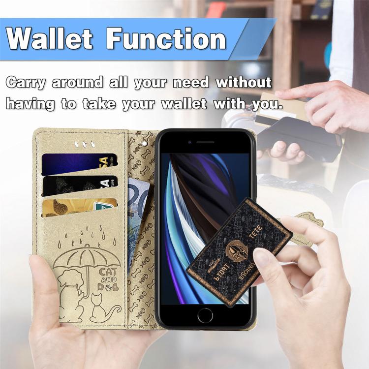 For iPhone 17e / 16e Cat and Dog Embossed Leather Phone Case