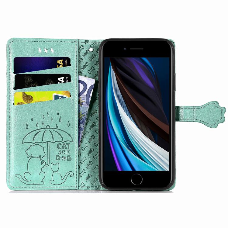 For iPhone 17e / 16e Cat and Dog Embossed Leather Phone Case