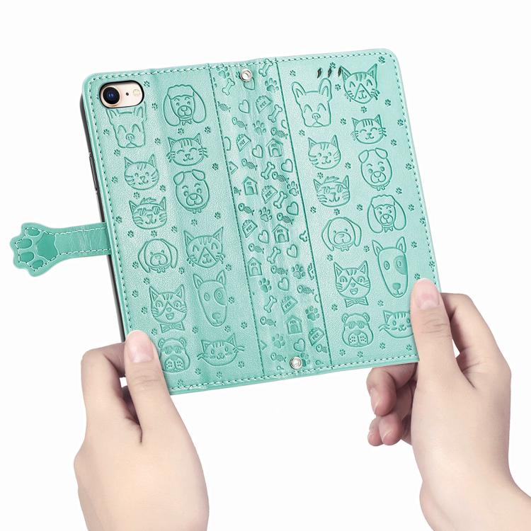 For iPhone 17e / 16e Cat and Dog Embossed Leather Phone Case