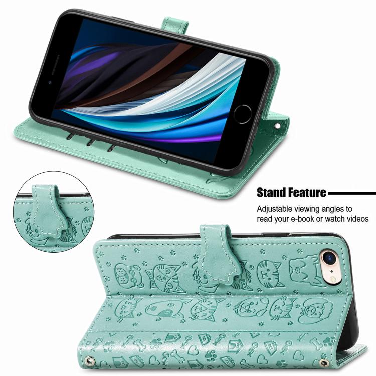 For iPhone 17e / 16e Cat and Dog Embossed Leather Phone Case