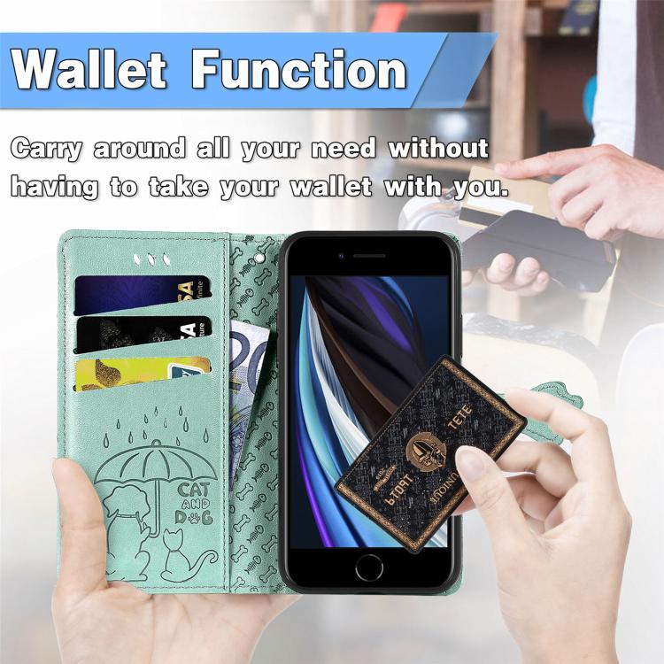 For iPhone 17e / 16e Cat and Dog Embossed Leather Phone Case