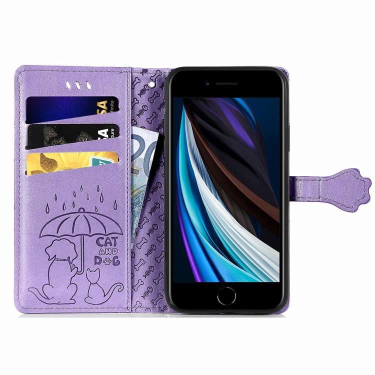 For iPhone 17e / 16e Cat and Dog Embossed Leather Phone Case
