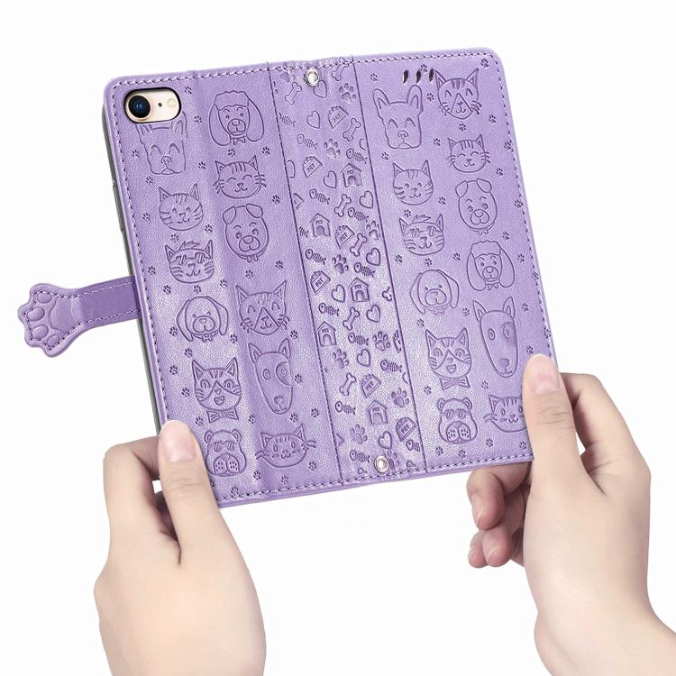 For iPhone 17e / 16e Cat and Dog Embossed Leather Phone Case