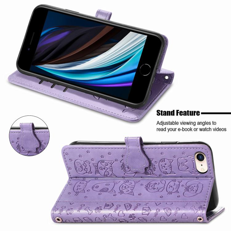 For iPhone 17e / 16e Cat and Dog Embossed Leather Phone Case