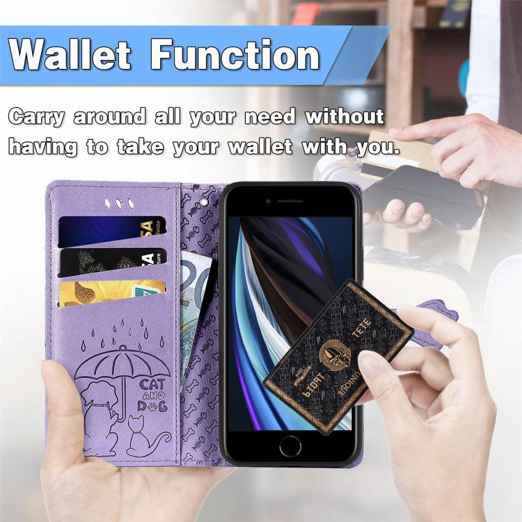 For iPhone 17e / 16e Cat and Dog Embossed Leather Phone Case