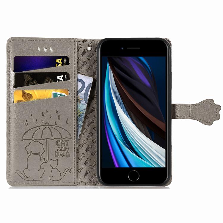 For iPhone 17e / 16e Cat and Dog Embossed Leather Phone Case