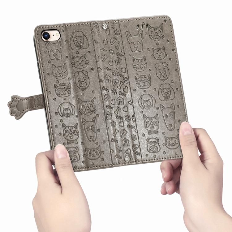 For iPhone 17e / 16e Cat and Dog Embossed Leather Phone Case