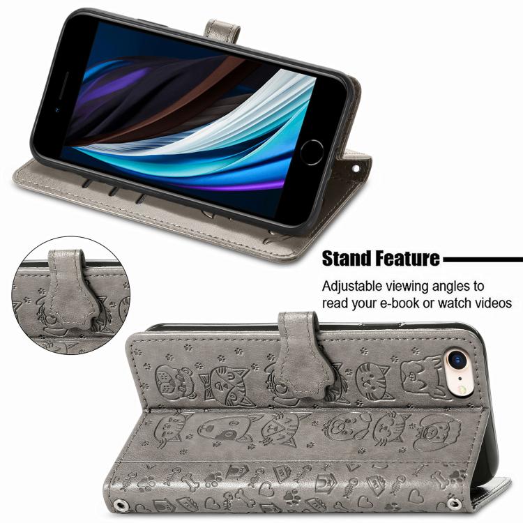 For iPhone 17e / 16e Cat and Dog Embossed Leather Phone Case