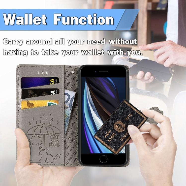For iPhone 17e / 16e Cat and Dog Embossed Leather Phone Case
