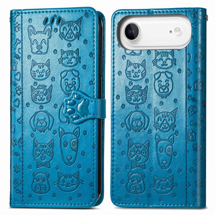 For iPhone Air Cat and Dog Embossed Leather Phone Case