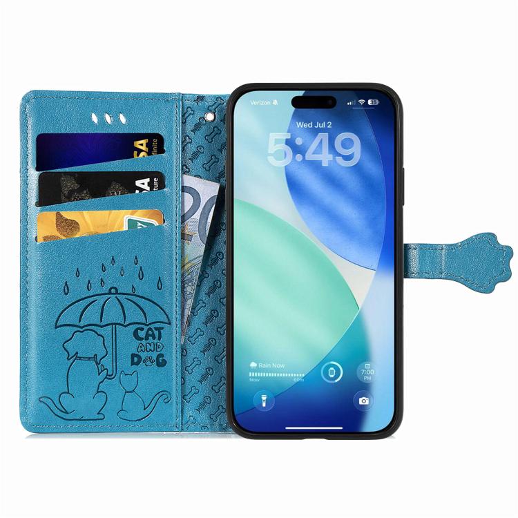For iPhone Air Cat and Dog Embossed Leather Phone Case