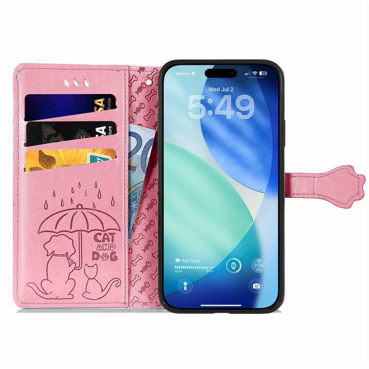 For iPhone Air Cat and Dog Embossed Leather Phone Case