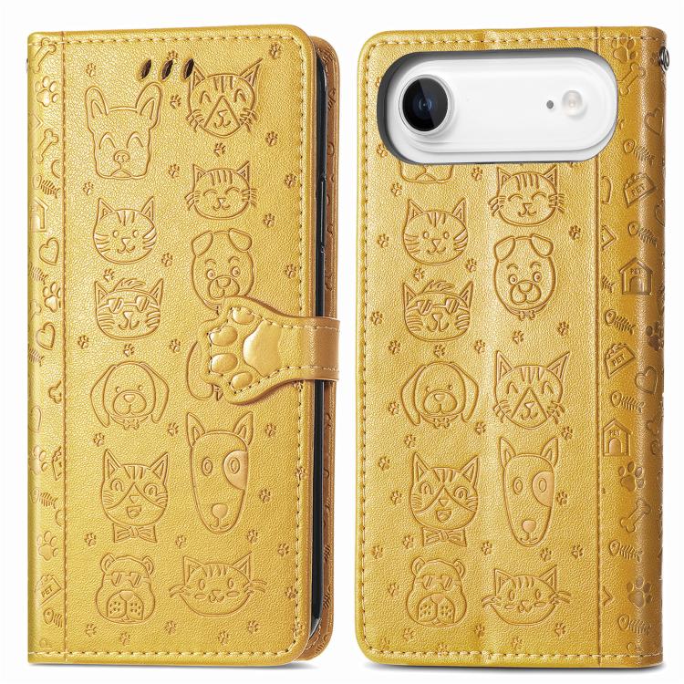 For iPhone Air Cat and Dog Embossed Leather Phone Case
