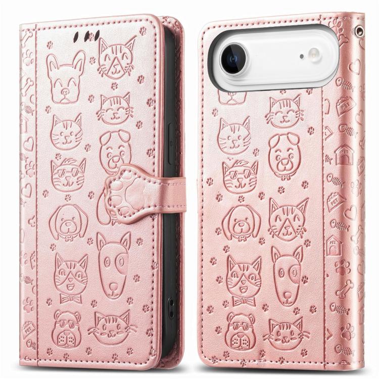 For iPhone Air Cat and Dog Embossed Leather Phone Case