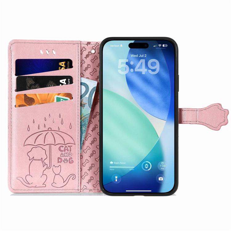 For iPhone Air Cat and Dog Embossed Leather Phone Case