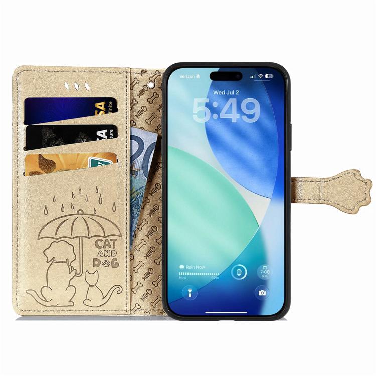 For iPhone Air Cat and Dog Embossed Leather Phone Case