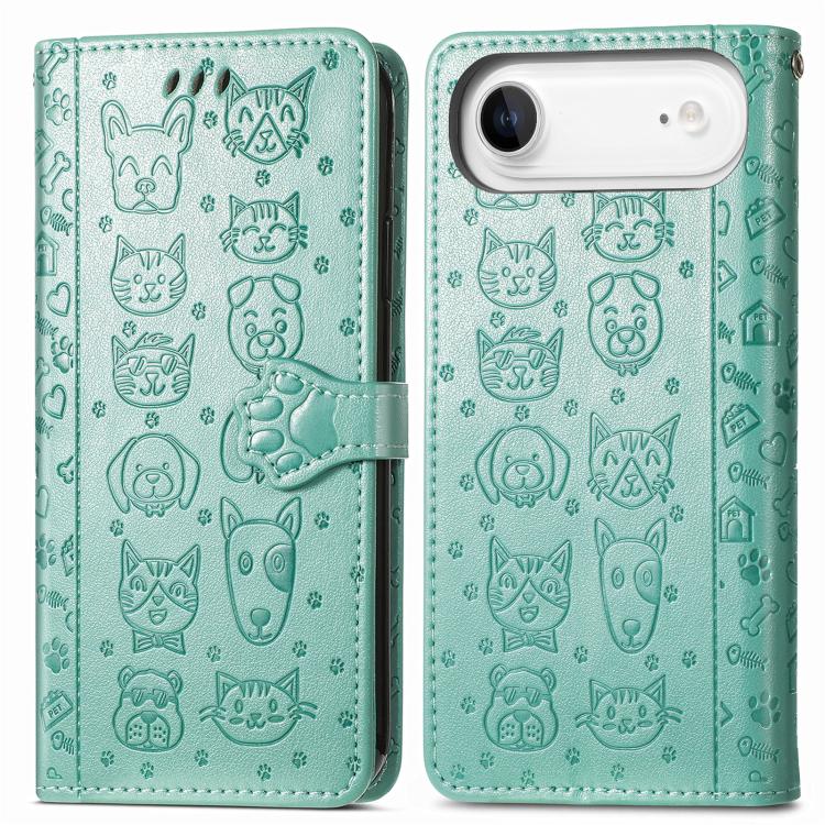 For iPhone Air Cat and Dog Embossed Leather Phone Case