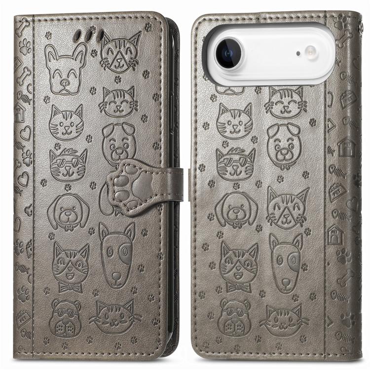 For iPhone Air Cat and Dog Embossed Leather Phone Case