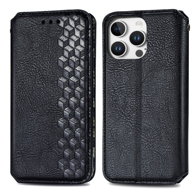 For iPhone 16 Pro Max Cubic Grid Pressed Magnetic Leather Phone Case