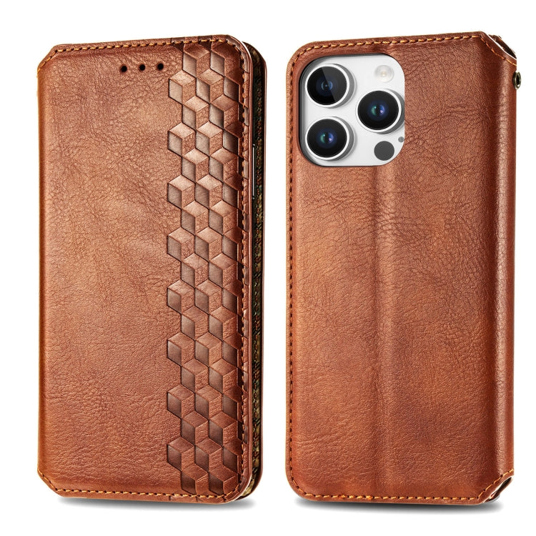 For iPhone 16 Pro Max Cubic Grid Pressed Magnetic Leather Phone Case