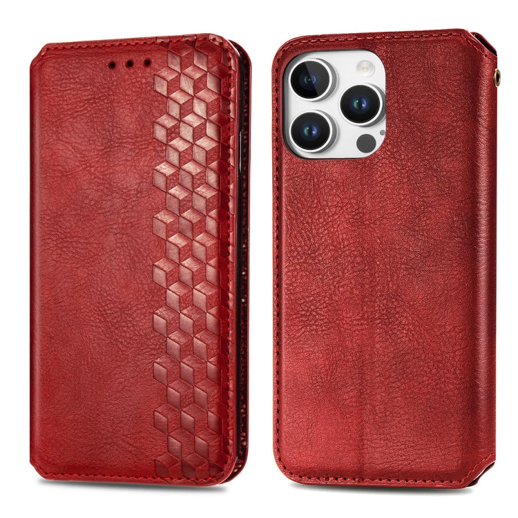 For iPhone 16 Pro Max Cubic Grid Pressed Magnetic Leather Phone Case