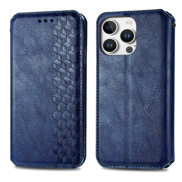 For iPhone 16 Pro Cubic Grid Pressed Magnetic Leather Phone Case
