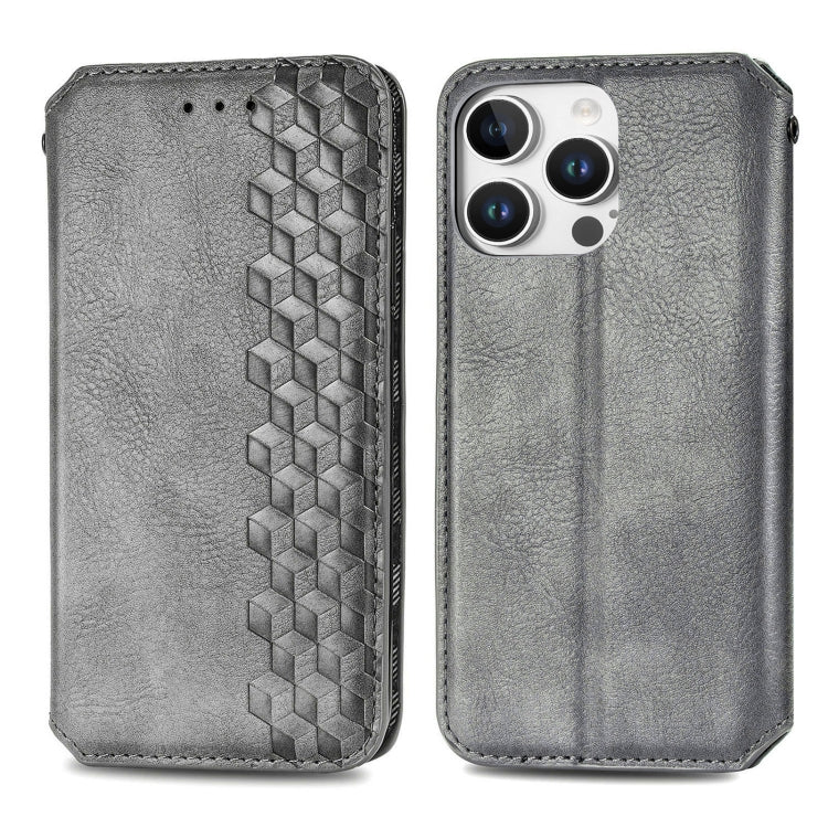 For iPhone 16 Pro Cubic Grid Pressed Magnetic Leather Phone Case