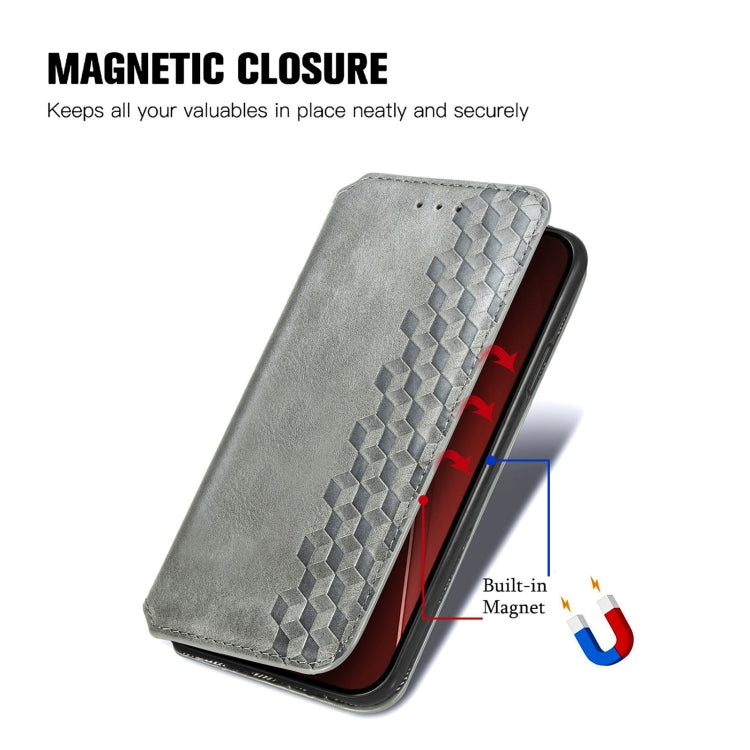For iPhone 16 Pro Cubic Grid Pressed Magnetic Leather Phone Case