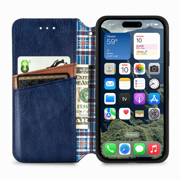 For iPhone 17e / 16e Cubic Grid Pressed Magnetic Leather Phone Case