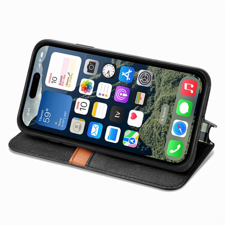 For iPhone 17e / 16e Cubic Grid Pressed Magnetic Leather Phone Case