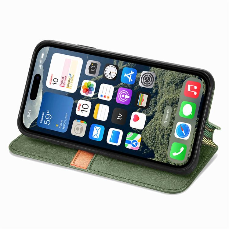 For iPhone 17e / 16e Cubic Grid Pressed Magnetic Leather Phone Case