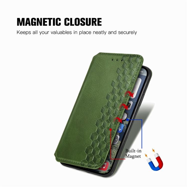 For iPhone 17e / 16e Cubic Grid Pressed Magnetic Leather Phone Case