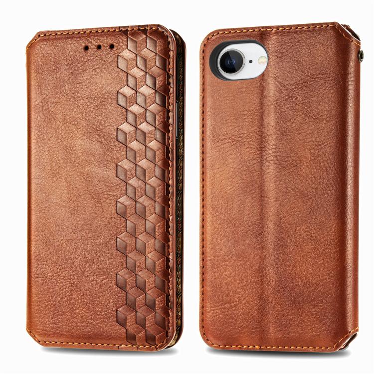 For iPhone 17e / 16e Cubic Grid Pressed Magnetic Leather Phone Case