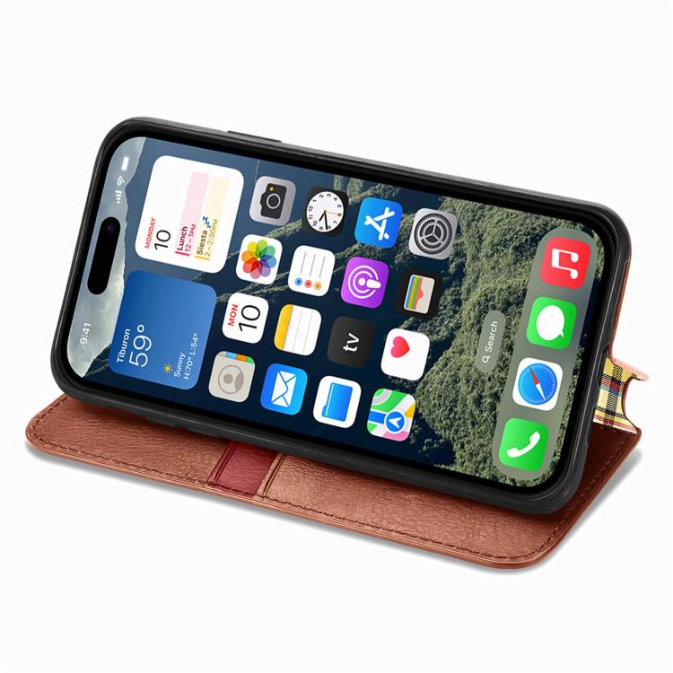 For iPhone 17e / 16e Cubic Grid Pressed Magnetic Leather Phone Case