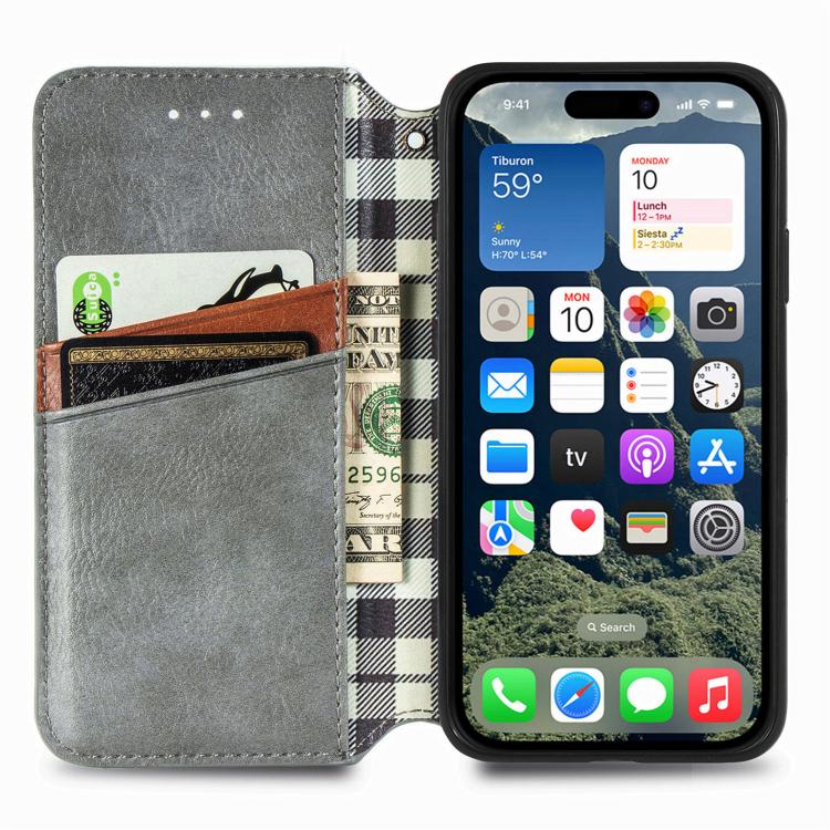 For iPhone 17e / 16e Cubic Grid Pressed Magnetic Leather Phone Case
