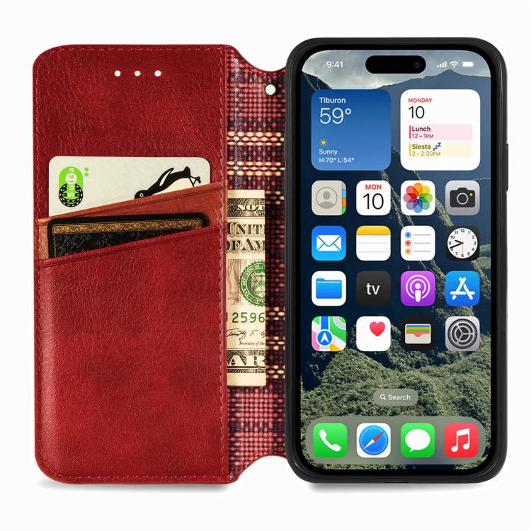 For iPhone 17e / 16e Cubic Grid Pressed Magnetic Leather Phone Case
