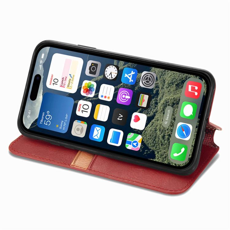 For iPhone 17e / 16e Cubic Grid Pressed Magnetic Leather Phone Case