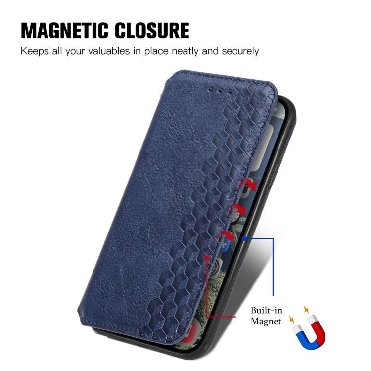 For iPhone 17 Cubic Grid Pressed Magnetic Leather Phone Case